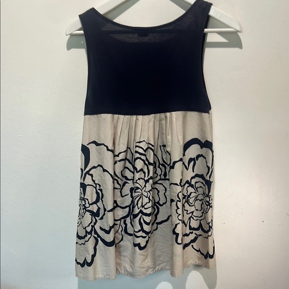 Theory Like New 100% Cotton Navy and Cream Floral Long Tank Tunic Top Size M - Picture 6 of 6